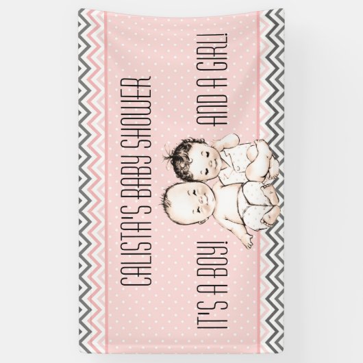 Baby Broer en zuster Twins Baby shower Spandoek (Verticaal)