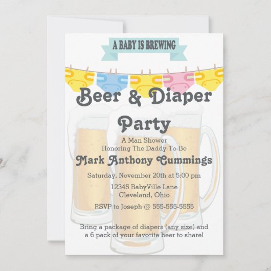 Baby Brouwen Bier & Luier Baby shower Uitnodiging (Voorkant)