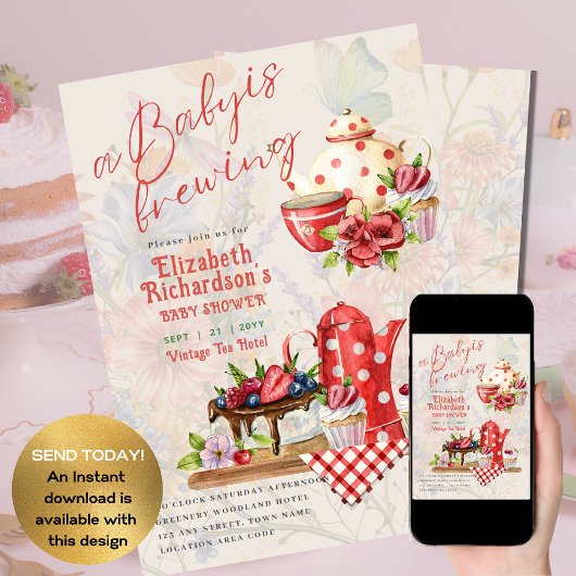 Baby Brouwen  Retro Tea Party Rode Polkadots Kaart