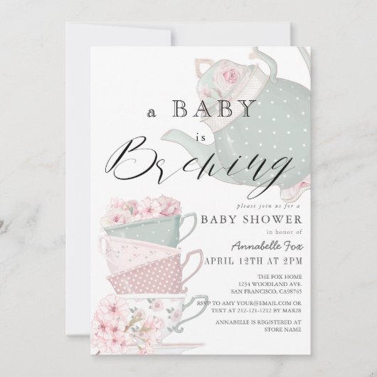 Baby Brouwen Roze Tea Party Baby shower Kaart (Voorkant)