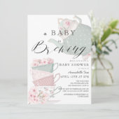 Baby Brouwen Roze Tea Party Baby shower Kaart (Staand voorkant)