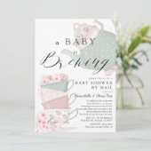 Baby Brouwen Roze Tea Party Baby shower per post Kaart (Staand voorkant)