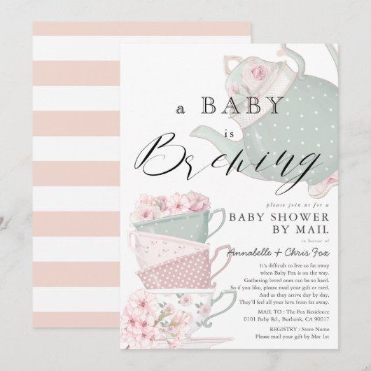 Baby Brouwen Roze Tea Party Baby shower per post Kaart (Voorkant / Achterkant)
