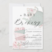 Baby Brouwen Roze Tea Party Drive-by Baby shower Kaart (Voorkant)