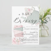 Baby Brouwen Roze Tea Party Drive-by Baby shower Kaart (Staand voorkant)