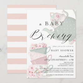 Baby Brouwen Roze Tea Party Drive-by Baby shower Kaart