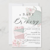 Baby Brouwen Roze Tea Party Virtual Baby shower Kaart (Voorkant)