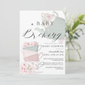 Baby Brouwen Roze Tea Party Virtual Baby shower Kaart (Staand voorkant)