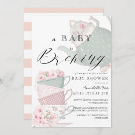 Baby Brouwen Roze Tea Party Virtual Baby shower Kaart