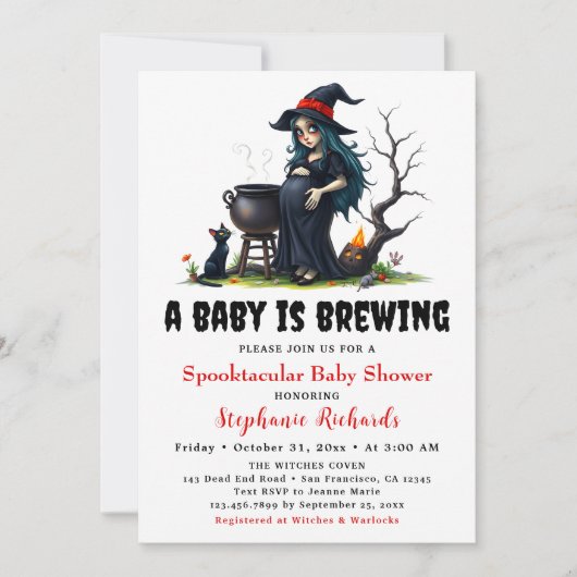 Baby Brouwen Witch Black Cat Halloween Baby shower Kaart (Voorkant)
