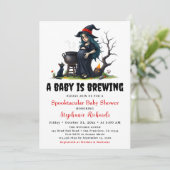 Baby Brouwen Witch Black Cat Halloween Baby shower Kaart (Staand voorkant)