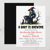 Baby Brouwen Witch Black Cat Halloween Baby shower Kaart (Voorkant / Achterkant)