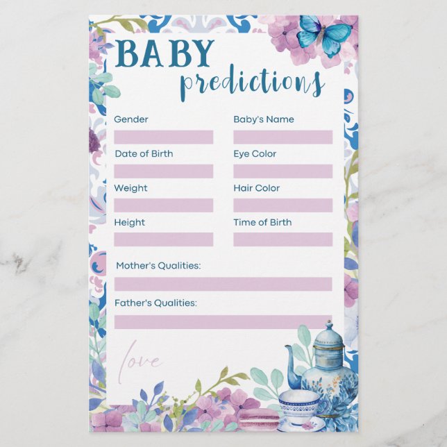 Baby brouwt Baby Predictions Baby shower Games (Voorkant)