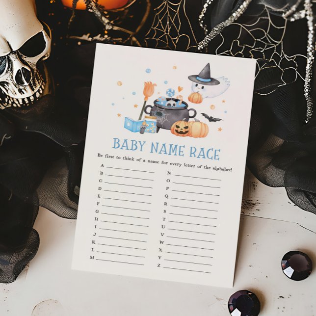 Baby Brouwt Blauw Halloween Baby Naam Race Game (Baby is Brewing Baby Shower Baby Name Race Game)