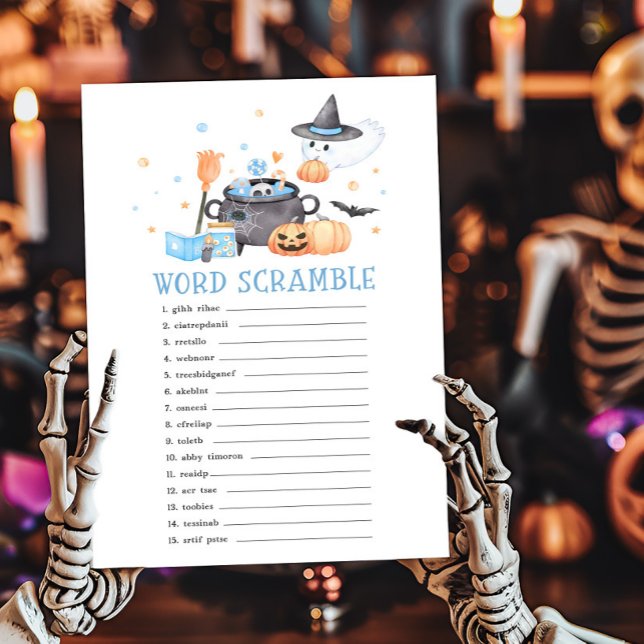 Baby Brouwt Blauw Halloween Word Scramble Game (Baby is Brewing Baby Shower Word Scramble Game)