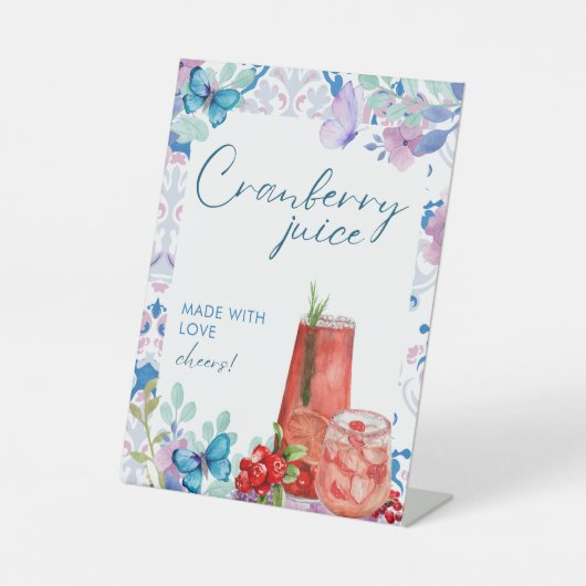 Baby brouwt bloemensap Baby shower Cranberrysap Reclamebord Met Voetstuk (Voorkant)