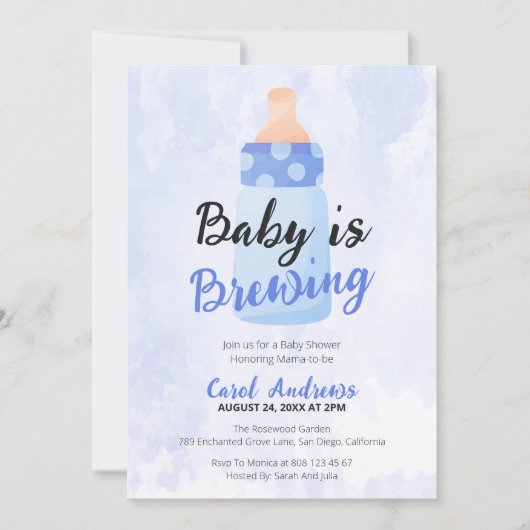 Baby brouwt Blue Bottle Waterverf Baby shower Kaart (Voorkant)