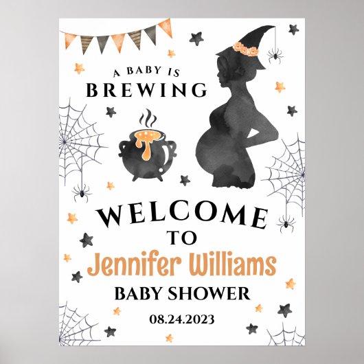 Baby brouwt Halloween baby shower welkomstbord Poster (Voorkant)