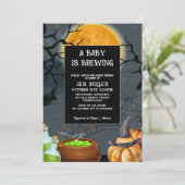 Baby brouwt Halloween herfst baby shower Kaart (Staand voorkant)