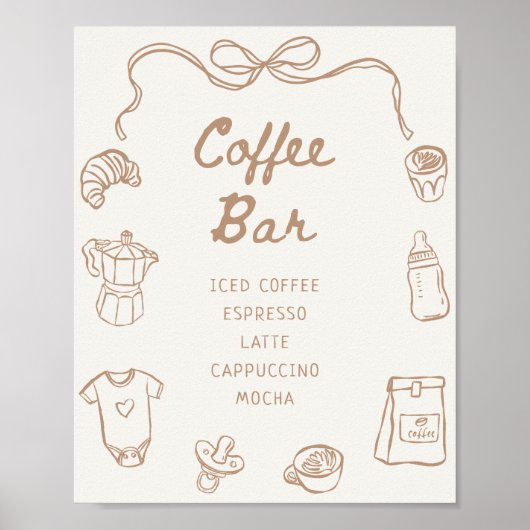 Baby brouwt handgetekende Baby showers koffiebar Poster (Voorkant)