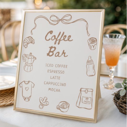 Baby brouwt handgetekende Baby showers koffiebar Poster