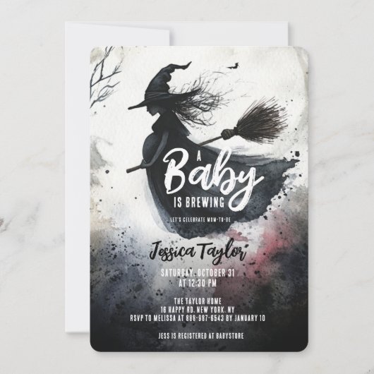 Baby brouwt heksenbezem spookachtige Waterverf Kaart (Voorkant)