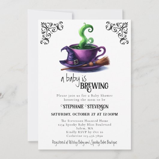 Baby brouwt heksenkoffie Halloween Baby shower Kaart (Voorkant)