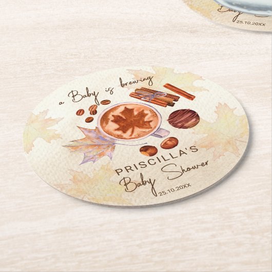 Baby brouwt herfst herfst baby shower gunsten ronde kartonnen onderzetter (Gebogen)