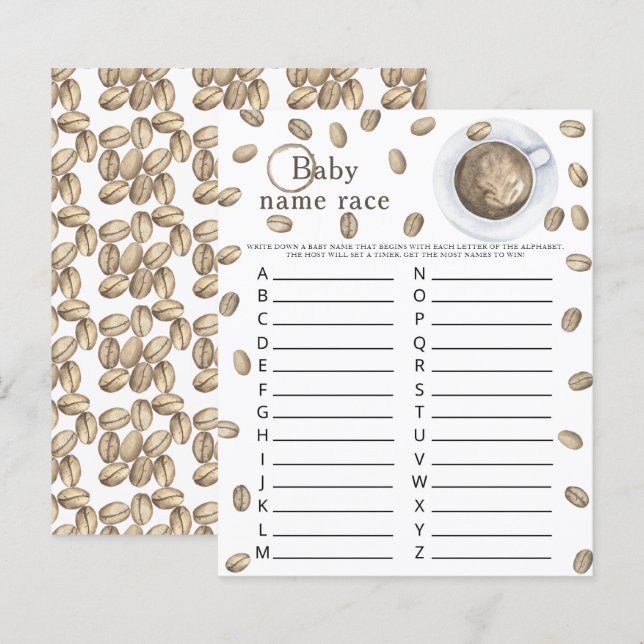 Baby brouwt koffie - Baby naam race spel (Voorkant / Achterkant)