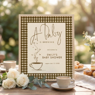 Baby Brouwt Koffie Gingham Welkom Baby Shower Poster
