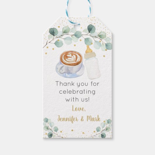 Baby brouwt koffie groen Baby shower Cadeaulabel (Voorkant)