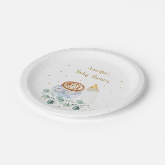 Baby brouwt koffie groen Baby shower Papieren Bordje (Gekanteld)