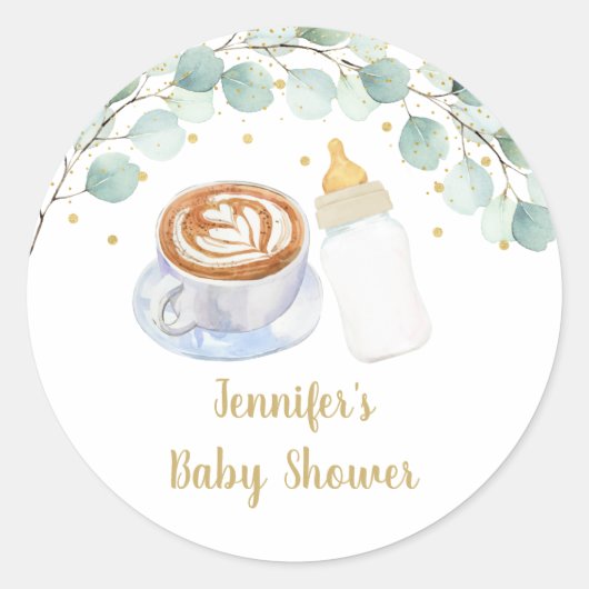 Baby brouwt koffie groen Baby shower Ronde Sticker (Voorkant)