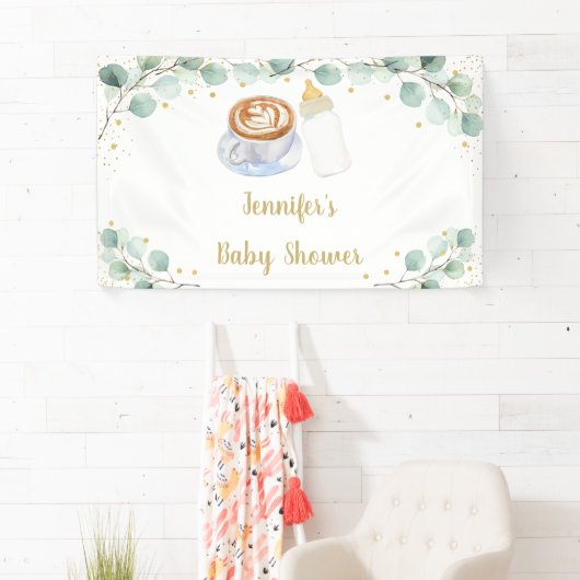 Baby brouwt koffie groen Baby shower Spandoek (Insitu)