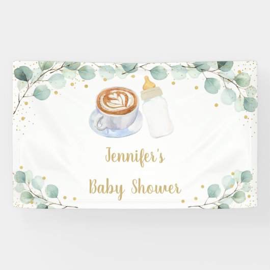 Baby brouwt koffie groen Baby shower Spandoek (Horizontaal)
