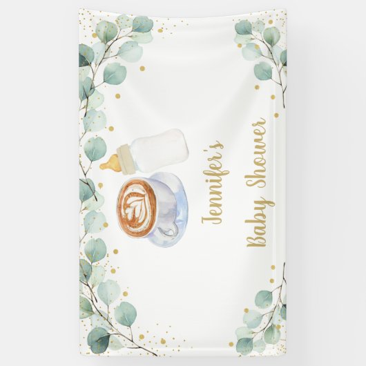 Baby brouwt koffie groen Baby shower Spandoek (Verticaal)