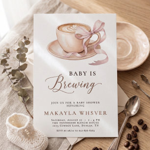 Baby Brouwt Koffie Roze Strik Meisje Baby Shower Kaart