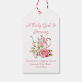 baby brouwt roze bloemen theepot baby shower cadeaulabel (Voorkant)