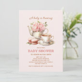 Baby brouwt roze bloemige baby meisje kaart (Staand voorkant)