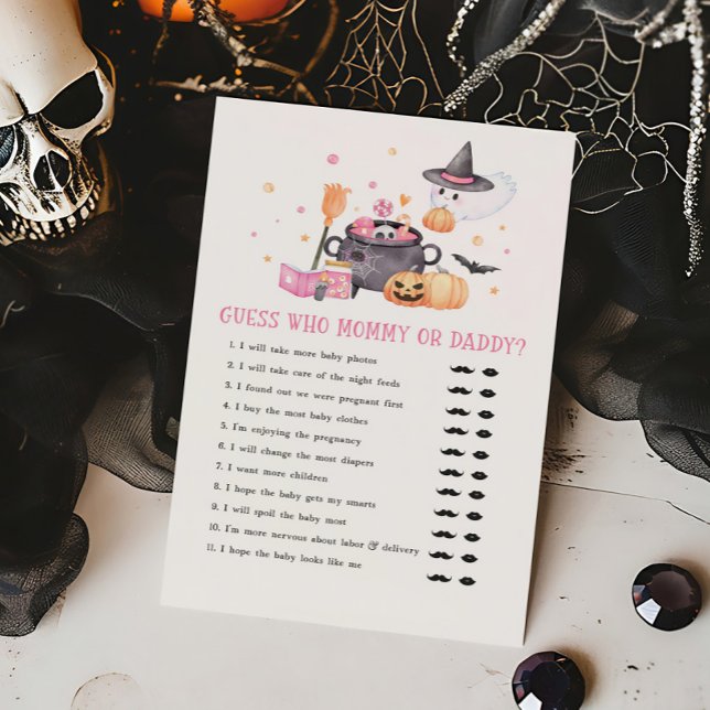 Baby brouwt roze gok wie mama of papa spel (Baby is Brewing Baby Shower Guess who Mommy or Daddy Game)