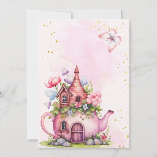 baby brouwt roze gouden thee baby shower kaart (Achterkant)