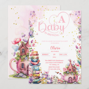 baby brouwt roze gouden thee baby shower kaart