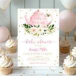 Baby brouwt roze gouden thee Baby shower Kaart<br><div class="desc">Dit ontwerp is voorzien van faux gold glitter confetti met roze floralen en theepot.</div>