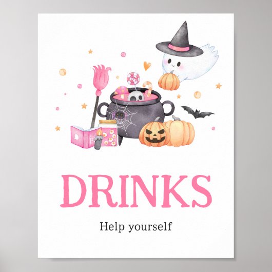 Baby brouwt roze Halloween Baby shower Drinken Poster (Voorkant)
