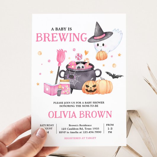 Baby brouwt roze Halloween-Baby shower Kaart