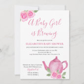 Baby brouwt roze theepot meisje Baby shower Kaart (Voorkant)