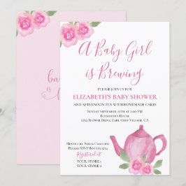 Baby brouwt roze theepot meisje Baby shower Kaart