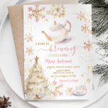 Baby brouwt roze winterthee Baby shower Kaart<br><div class="desc">EDITABLE Een Baby is het brouwen van roze Tea Snowflake Baby shower Invitation Elegant Pink Christmas Tea Party White Floral Baby shower Party Tea Met Mama to Be Baby shower Invitation</div>