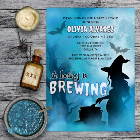 Baby brouwt spookachtig heks Halloween Baby shower Kaart