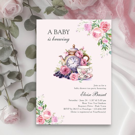 Baby brouwt  Tea Party Roze Baby shower Kaart